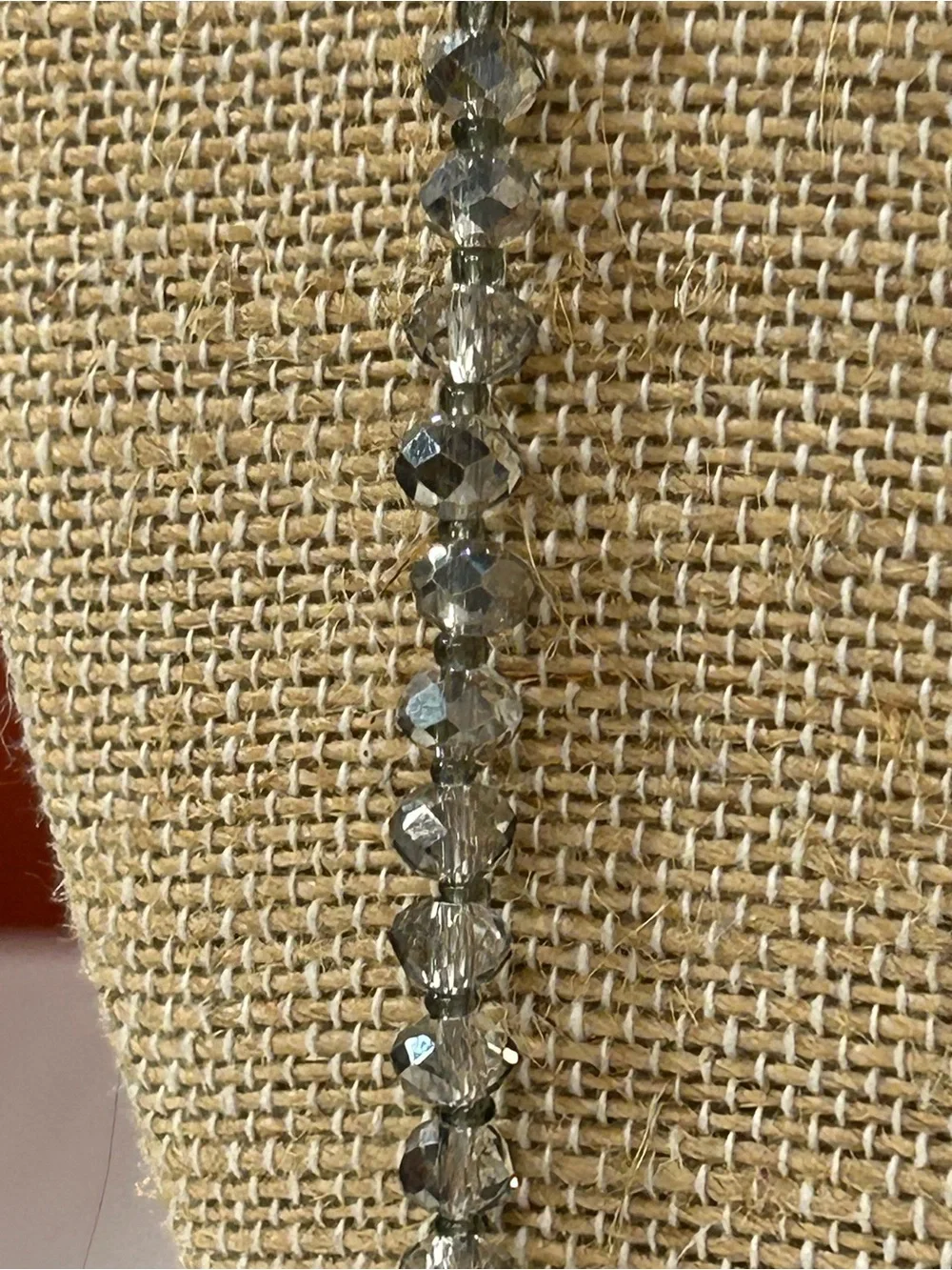 Stunning silver metallic glass crystal tasseled lariat scarf necklace